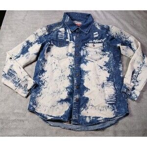 Gs-115 Denim Shacket Mens XL Classic Acid Wash Jean Stretch Grunge Moto Cowboy